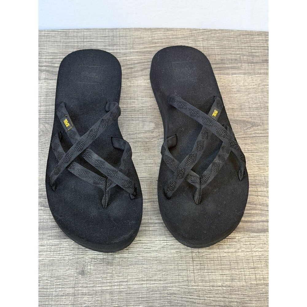 Size 9 Women's - Teva Sandals Olowahu Slip On Multi Strap Flip Flops 6840 Black